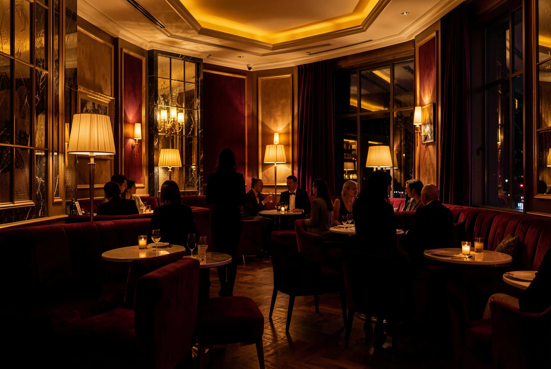 Elegant Swiss city evening with soft gold lighting
