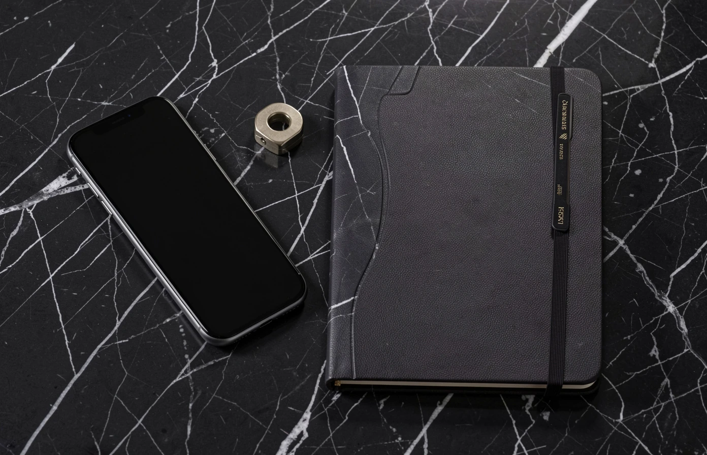 Minimal privacy still life with phone and notebook