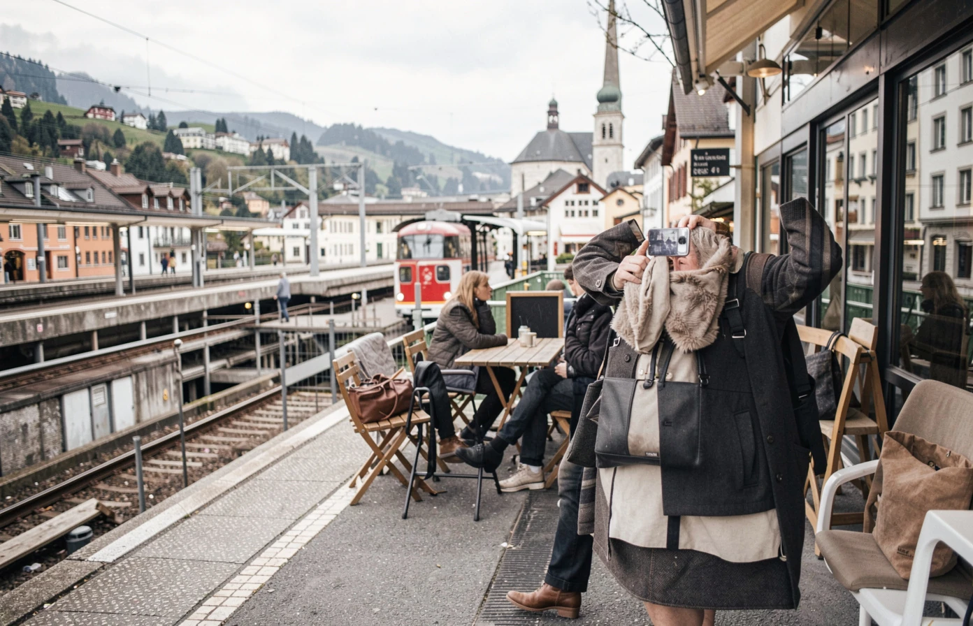 Well-dressed adult in a Swiss city lifestyle setting