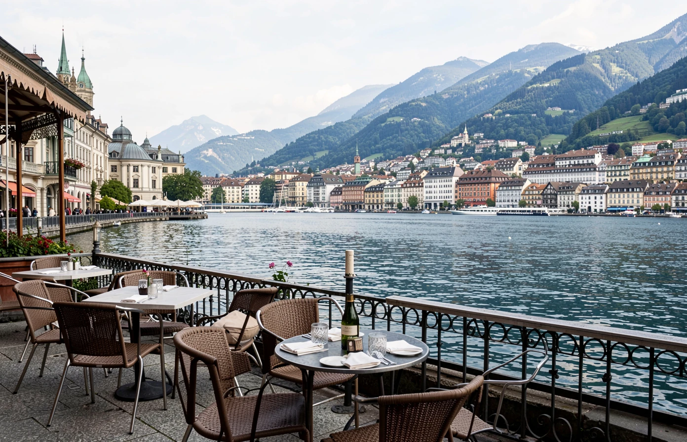 Elegant lakeside terrace in French-speaking Switzerland